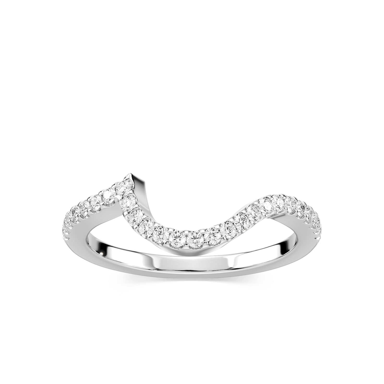 Crescendo curved diamond accented wedding band in recycled 14K white gold to fit Crescendo Engagement ring | Crescendo curved diamond accented wedding band recycled 14K white gold Crescendo Engagement ring