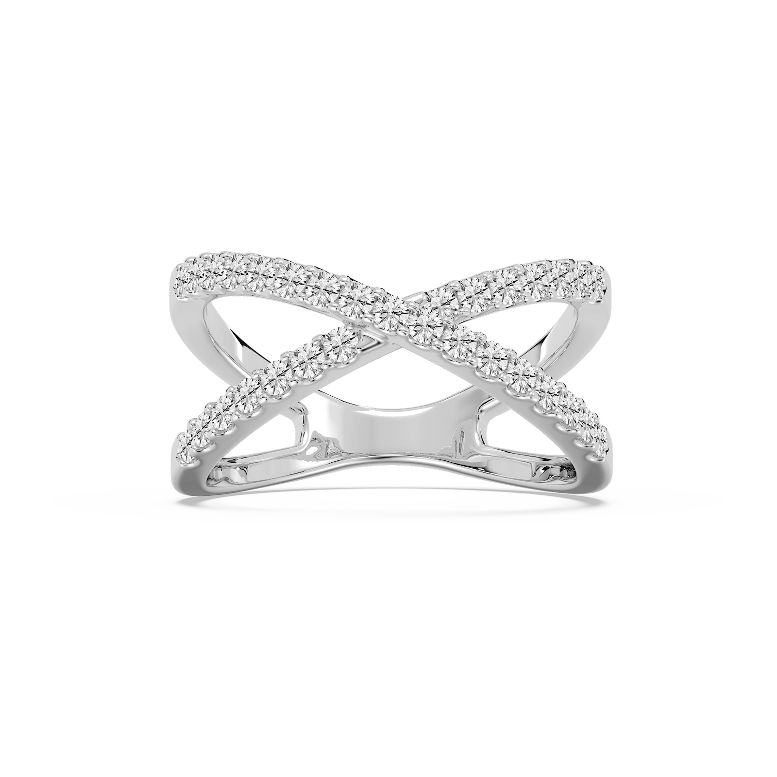 Diamond accented criss cross ring in recycled 14K white gold | Diamond accented criss cross ring in recycled 14K white gold