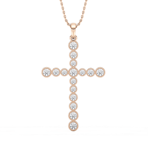 1/4 ctw Round Lab Grown Diamond Beaded Bezel Cross Pendant  - 18 Inches