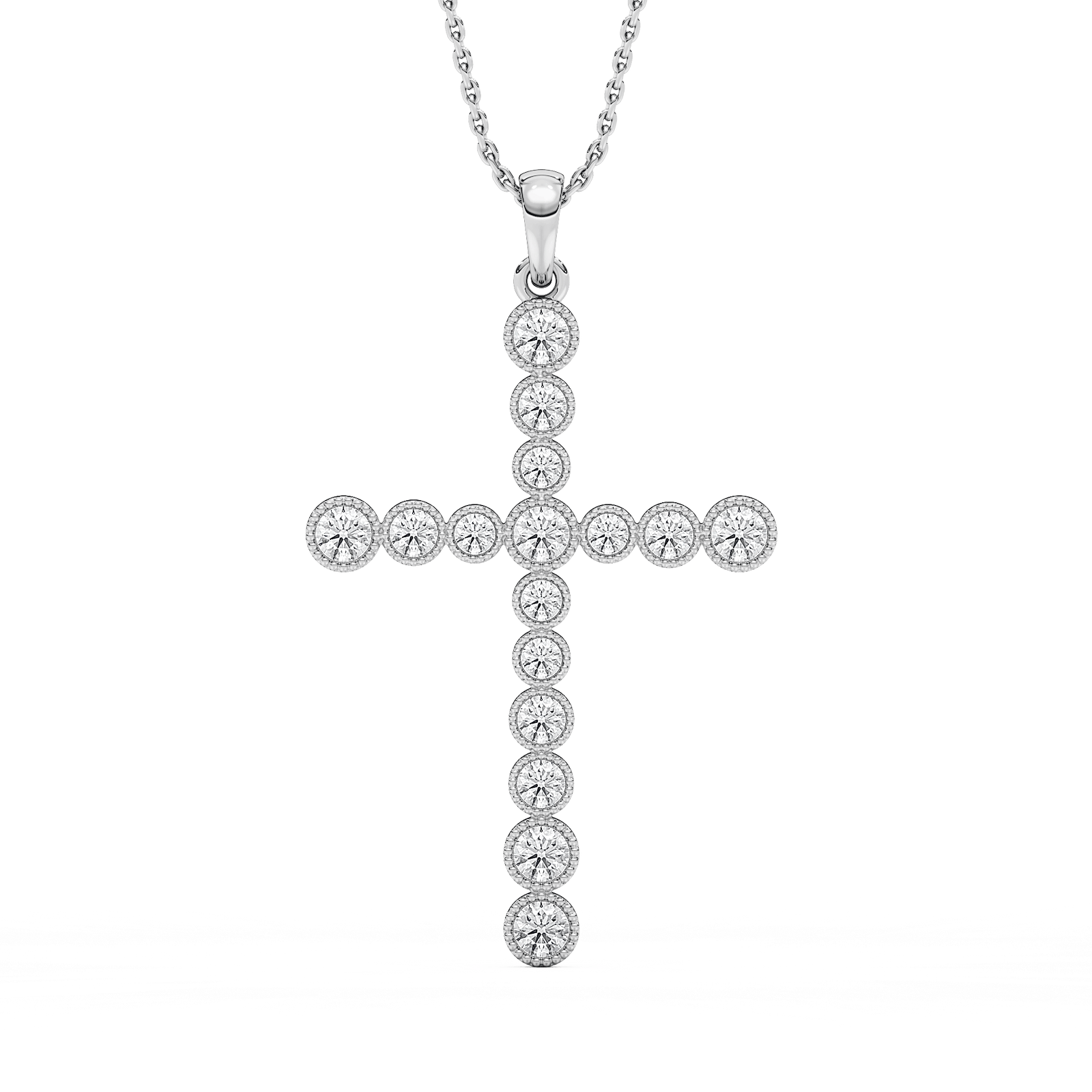 1/4 ctw Round Lab Grown Diamond Beaded Bezel Cross Pendant  - 18 Inches