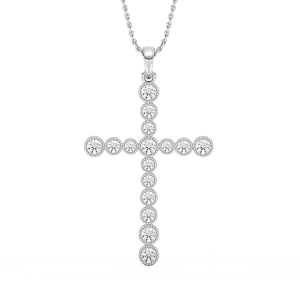 1/4 ctw Round Lab Grown Diamond Beaded Bezel Cross Pendant  - 18 Inches