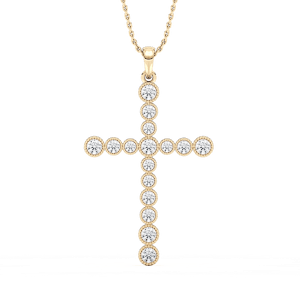 1/4 ctw Round Lab Grown Diamond Beaded Bezel Cross Pendant  - 18 Inches
