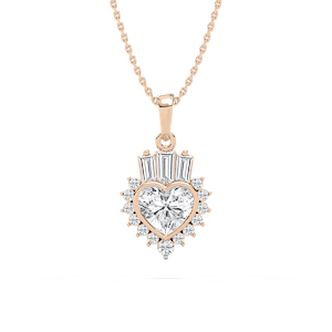 1 ½ ctw Heart, Tapered Baguette and Round Lab Grown Diamond Crown Pendant - 18 Inches
