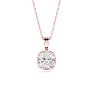 Cushion Lab Grown Diamond Bezel Set Bail Solitaire Pendant - 16 to 18 Inches
