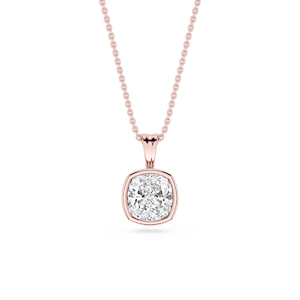 Cushion Lab Grown Diamond Bezel Set Bail Solitaire Pendant - 16 to 18 Inches
