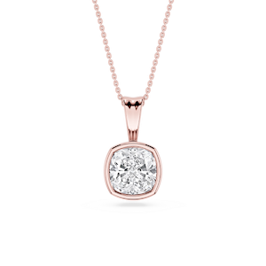 Cushion Lab Grown Diamond Bezel Set Bail Solitaire Pendant - 16 to 18 Inches