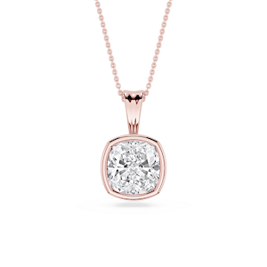 Cushion Lab Grown Diamond Bezel Set Bail Solitaire Pendant - 16 to 18 Inches