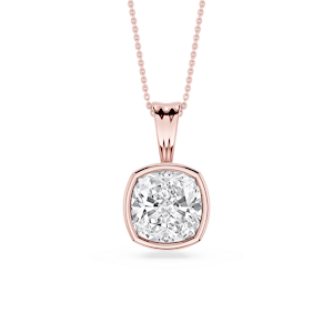 Cushion Lab Grown Diamond Bezel Set Bail Solitaire Pendant - 16 to 18 Inches