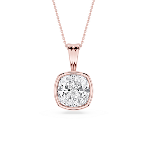 Cushion Lab Grown Diamond Bezel Set Bail Solitaire Pendant - 16 to 18 Inches