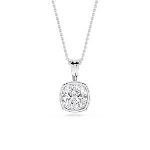Cushion Lab Grown Diamond Bezel Set Bail Solitaire Pendant - 16 to 18 Inches