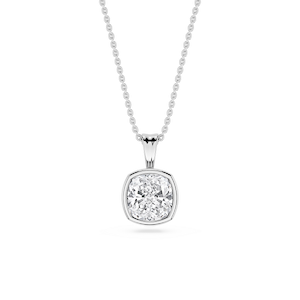 Cushion Lab Grown Diamond Bezel Set Bail Solitaire Pendant - 16 to 18 Inches