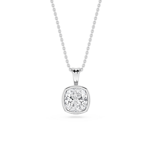 Cushion Lab Grown Diamond Bezel Set Bail Solitaire Pendant - 16 to 18 Inches