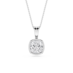 Cushion Lab Grown Diamond Bezel Set Bail Solitaire Pendant - 16 to 18 Inches