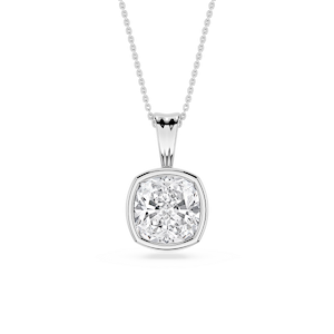 Cushion Lab Grown Diamond Bezel Set Bail Solitaire Pendant - 16 to 18 Inches