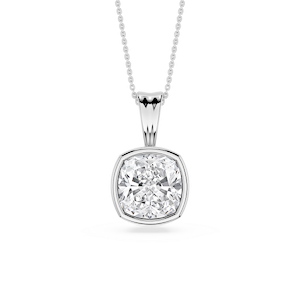 Cushion Lab Grown Diamond Bezel Set Bail Solitaire Pendant - 16 to 18 Inches