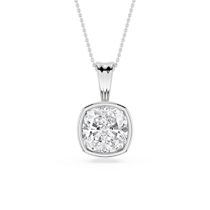 Cushion Lab Grown Diamond Bezel Set Bail Solitaire Pendant - 16 to 18 Inches