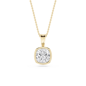 Cushion Lab Grown Diamond Bezel Set Bail Solitaire Pendant - 16 to 18 Inches