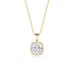 Cushion Lab Grown Diamond Bezel Set Bail Solitaire Pendant - 16 to 18 Inches