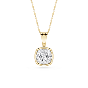 Cushion Lab Grown Diamond Bezel Set Bail Solitaire Pendant - 16 to 18 Inches