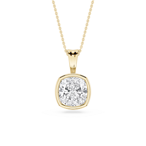 Cushion Lab Grown Diamond Bezel Set Bail Solitaire Pendant - 16 to 18 Inches