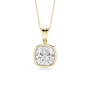 Cushion Lab Grown Diamond Bezel Set Bail Solitaire Pendant - 16 to 18 Inches