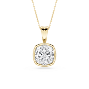 Cushion Lab Grown Diamond Bezel Set Bail Solitaire Pendant - 16 to 18 Inches