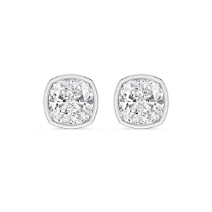 Cushion Lab Grown Diamond Bezel Set Certified Stud Earrings