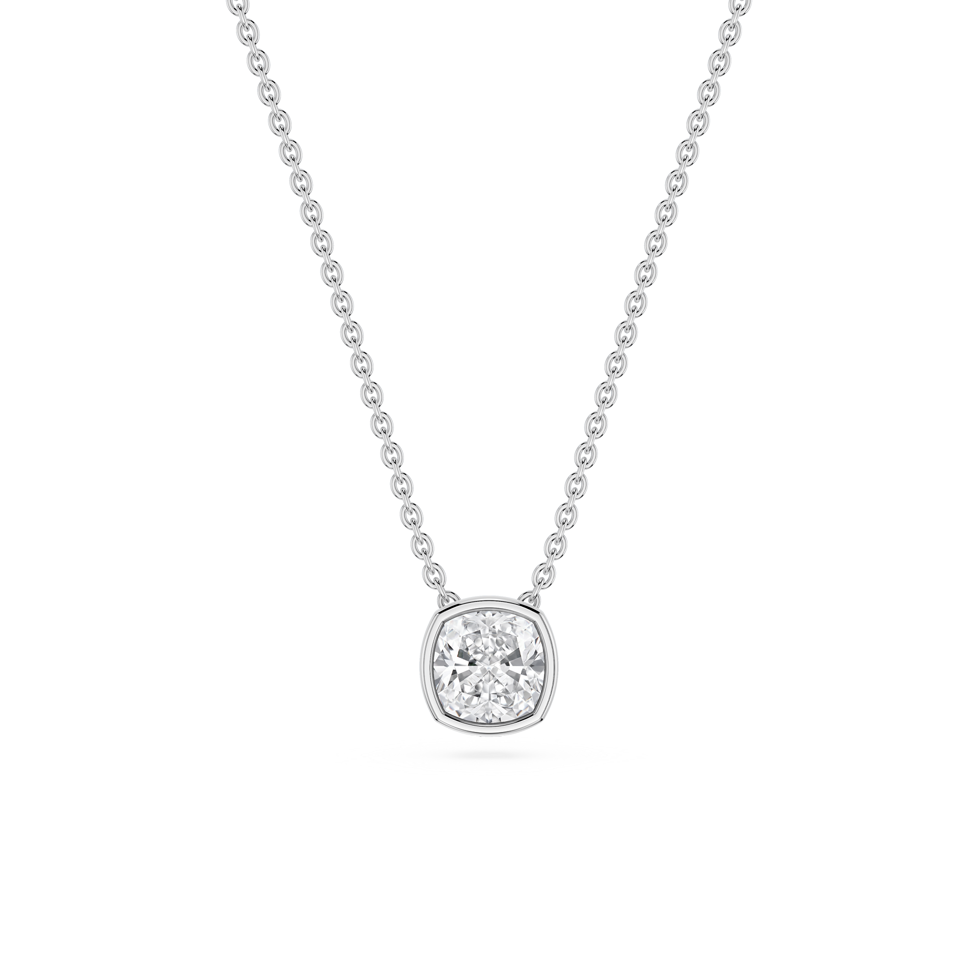 Cushion Lab Grown Diamond Bezel Solitaire Pendant - 16 to 18 Inches
