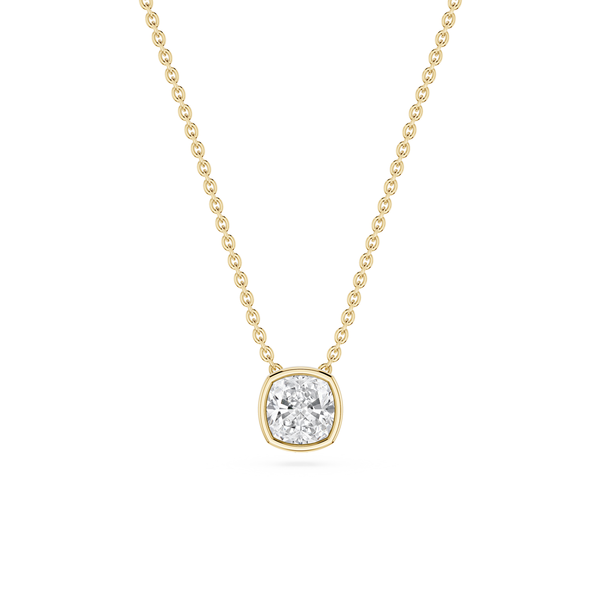Cushion Lab Grown Diamond Bezel Solitaire Pendant - 16 to 18 Inches