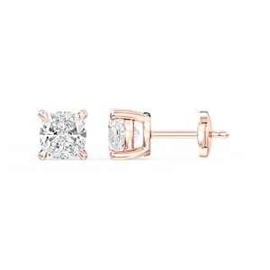 Cushion Certified Lab Grown Diamond Claw Prong Guardian Back Stud Earrings