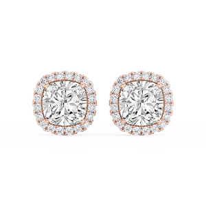 Cushion Lab Grown Diamond Four Prong Basket Halo Stud Earrings
