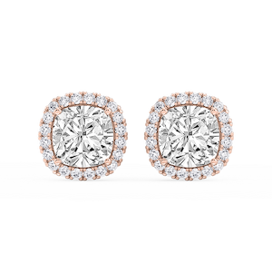 Cushion Lab Grown Diamond Four Prong Basket Halo Stud Earrings