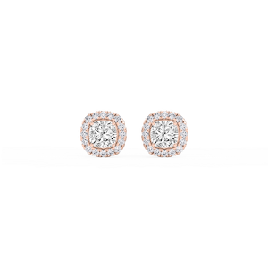 Cushion Lab Grown Diamond Four Prong Basket Halo Stud Earrings
