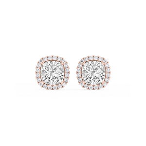 Cushion Lab Grown Diamond Four Prong Basket Halo Stud Earrings