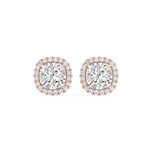 Cushion Lab Grown Diamond Four Prong Basket Halo Stud Earrings