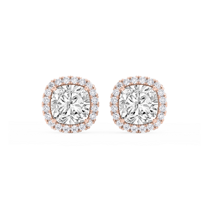 Cushion Lab Grown Diamond Four Prong Basket Halo Stud Earrings