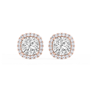 Cushion Lab Grown Diamond Four Prong Basket Halo Stud Earrings