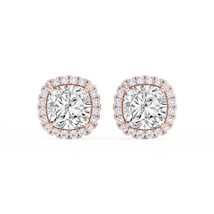 Cushion Lab Grown Diamond Four Prong Basket Halo Stud Earrings