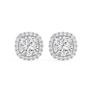 Cushion Lab Grown Diamond Four Prong Basket Halo Stud Earrings
