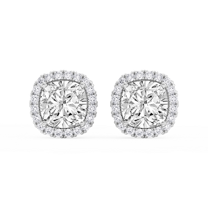 Cushion Lab Grown Diamond Four Prong Basket Halo Stud Earrings