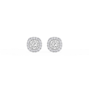 Cushion Lab Grown Diamond Four Prong Basket Halo Stud Earrings