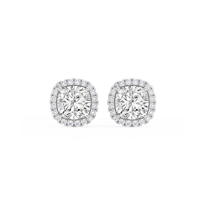 Cushion Lab Grown Diamond Four Prong Basket Halo Stud Earrings