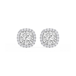 Cushion Lab Grown Diamond Four Prong Basket Halo Stud Earrings