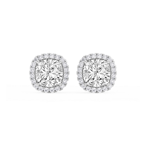Cushion Lab Grown Diamond Four Prong Basket Halo Stud Earrings