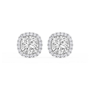 Cushion Lab Grown Diamond Four Prong Basket Halo Stud Earrings