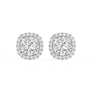 Cushion Lab Grown Diamond Four Prong Basket Halo Stud Earrings
