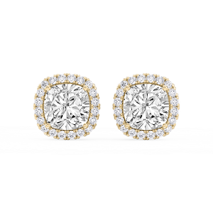 Cushion Lab Grown Diamond Four Prong Basket Halo Stud Earrings