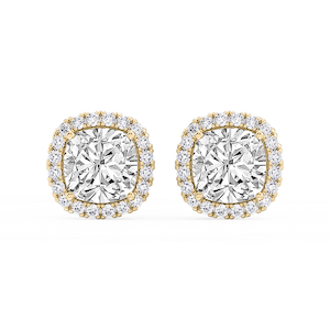 Cushion Lab Grown Diamond Four Prong Basket Halo Stud Earrings