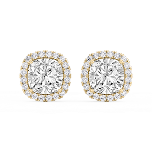 Cushion Lab Grown Diamond Four Prong Basket Halo Stud Earrings