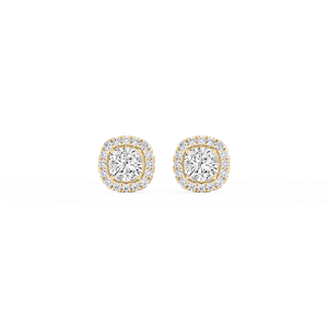Cushion Lab Grown Diamond Four Prong Basket Halo Stud Earrings